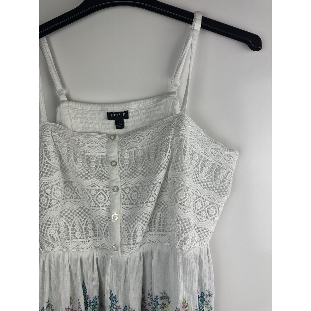 Torrid Babydoll Gauze Crochet Trim Cami White Floral Sleeveless Plus Size 2 2X - Picture 4 of 12